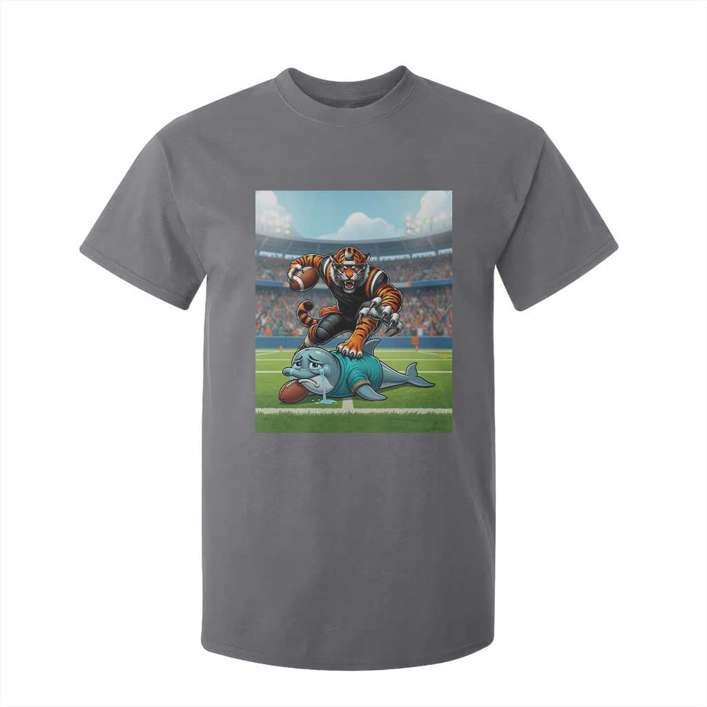Funny Tiger Dominates Dolphin T Shirt For Kid FB Rivalry Gift TS12 Charcoal Print Your Wear