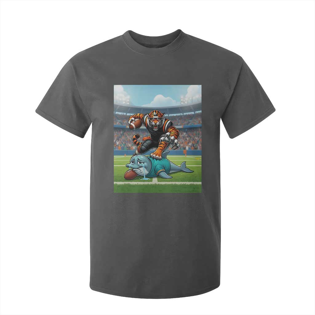 Funny Tiger Dominates Dolphin T Shirt For Kid FB Rivalry Gift TS12 Dark Heather Print Your Wear