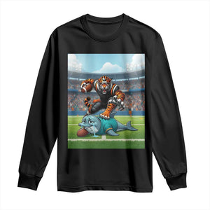 Funny Tiger Dominates Dolphin Long Sleeve Shirt FB Rivalry Gift TS12 Black Print Your Wear