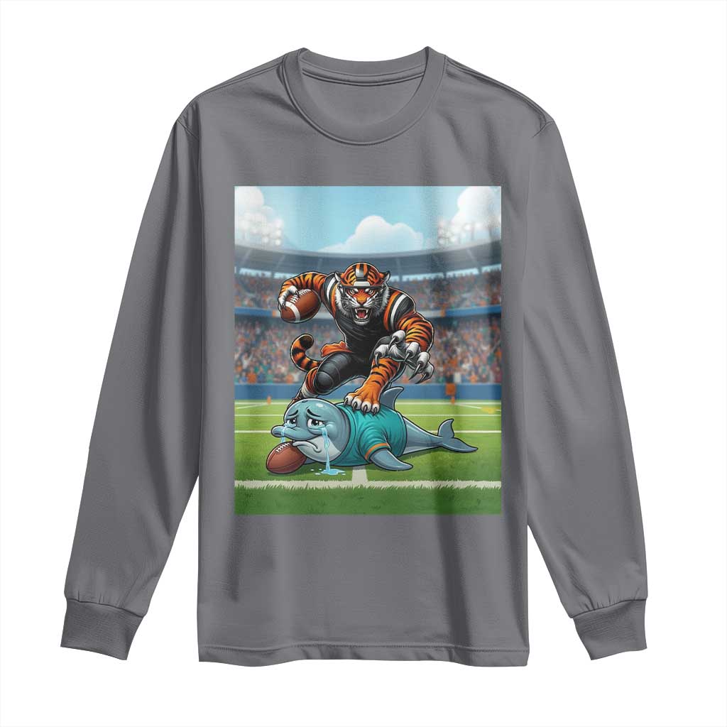 Funny Tiger Dominates Dolphin Long Sleeve Shirt FB Rivalry Gift TS12 Charcoal Print Your Wear