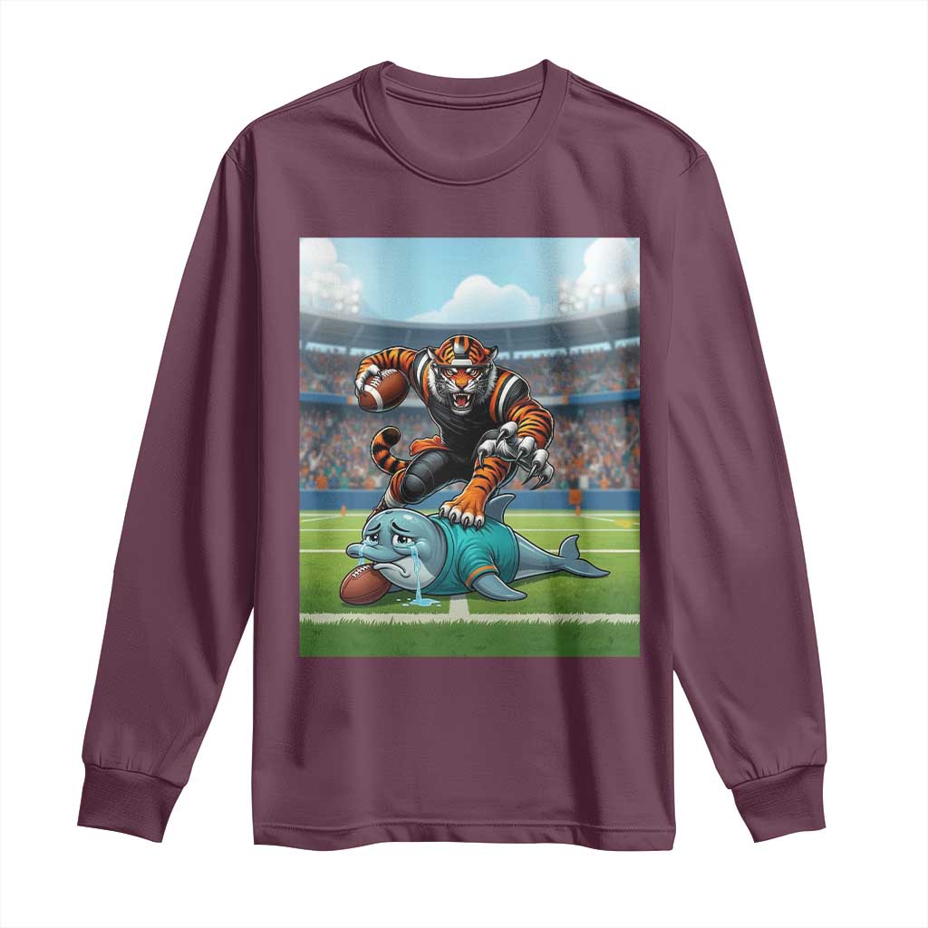 Funny Tiger Dominates Dolphin Long Sleeve Shirt FB Rivalry Gift TS12 Maroon Print Your Wear