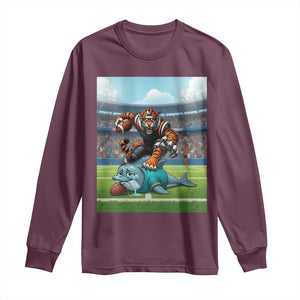 Funny Tiger Dominates Dolphin Long Sleeve Shirt FB Rivalry Gift TS12 Maroon Print Your Wear