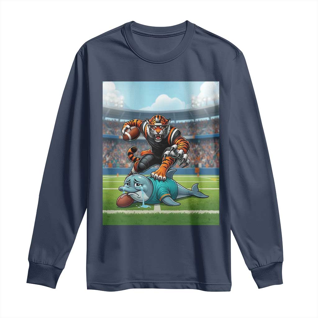 Funny Tiger Dominates Dolphin Long Sleeve Shirt FB Rivalry Gift TS12 Navy Print Your Wear