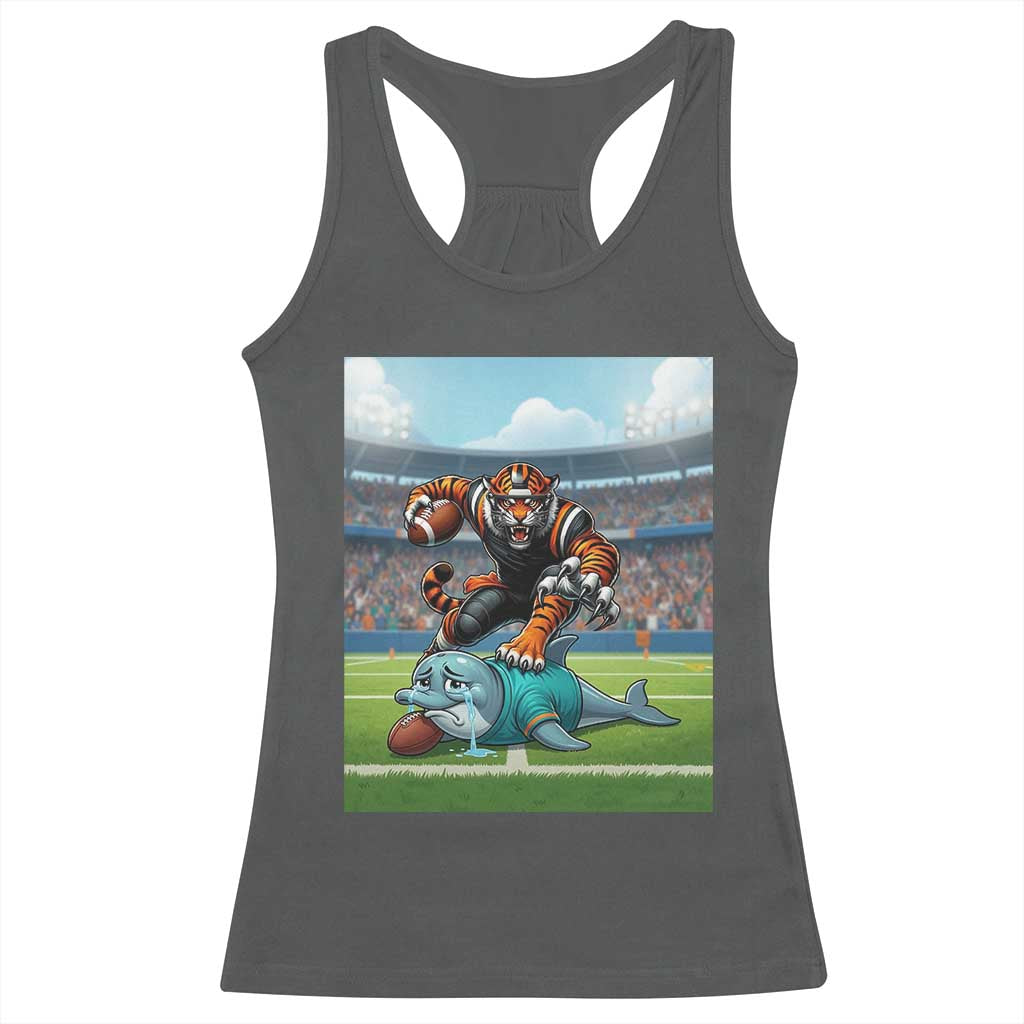 Funny Tiger Dominates Dolphin Racerback Tank Top FB Rivalry Gift TS12 Dark Heather Print Your Wear