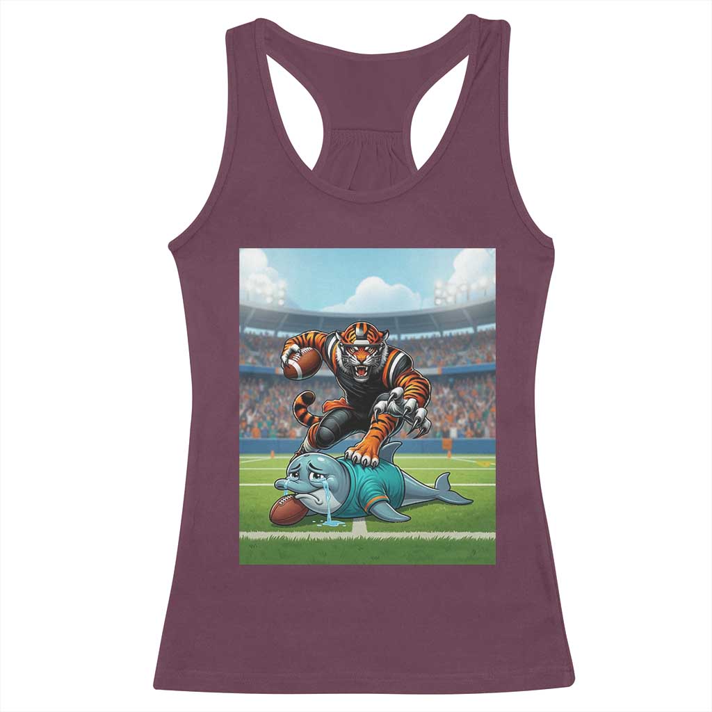 Funny Tiger Dominates Dolphin Racerback Tank Top FB Rivalry Gift TS12 Maroon Print Your Wear
