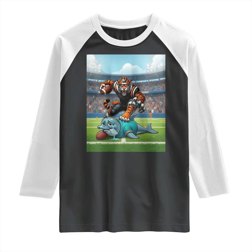 Funny Tiger Dominates Dolphin Raglan Shirt FB Rivalry Gift TS12 Black White Print Your Wear