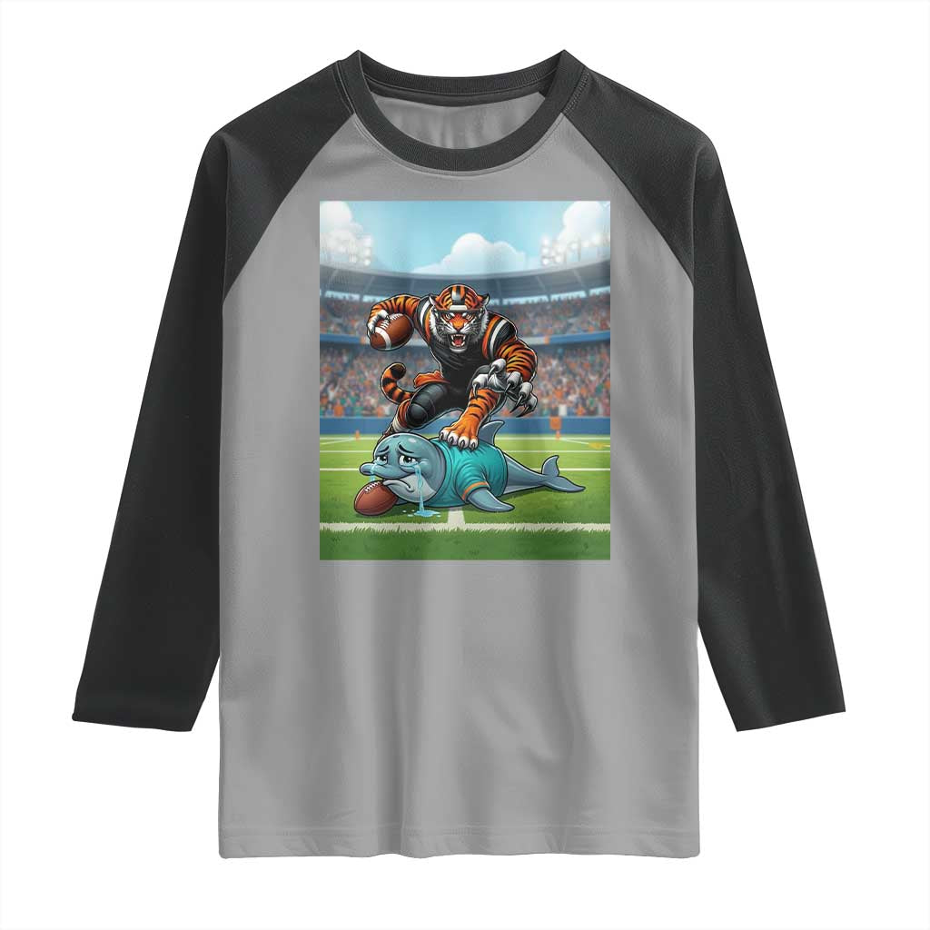 Funny Tiger Dominates Dolphin Raglan Shirt FB Rivalry Gift TS12 Sport Gray Black Print Your Wear