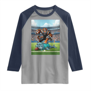 Funny Tiger Dominates Dolphin Raglan Shirt FB Rivalry Gift TS12 Sport Gray Navy Print Your Wear