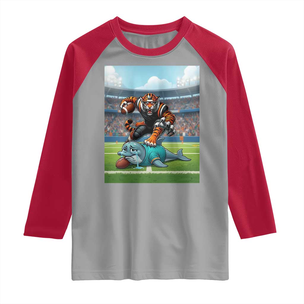Funny Tiger Dominates Dolphin Raglan Shirt FB Rivalry Gift TS12 Sport Gray Red Print Your Wear