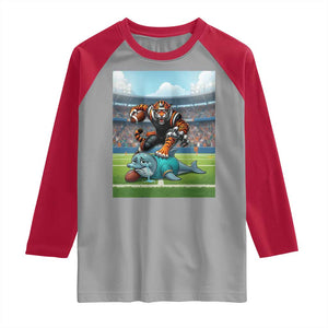 Funny Tiger Dominates Dolphin Raglan Shirt FB Rivalry Gift TS12 Sport Gray Red Print Your Wear