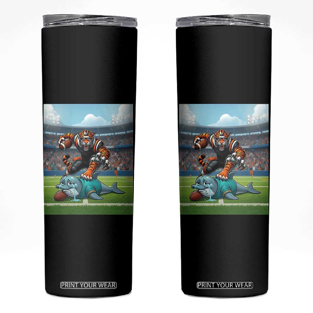 Funny Tiger Dominates Dolphin Skinny Tumbler FB Rivalry Gift TS12 Black Print Your Wear