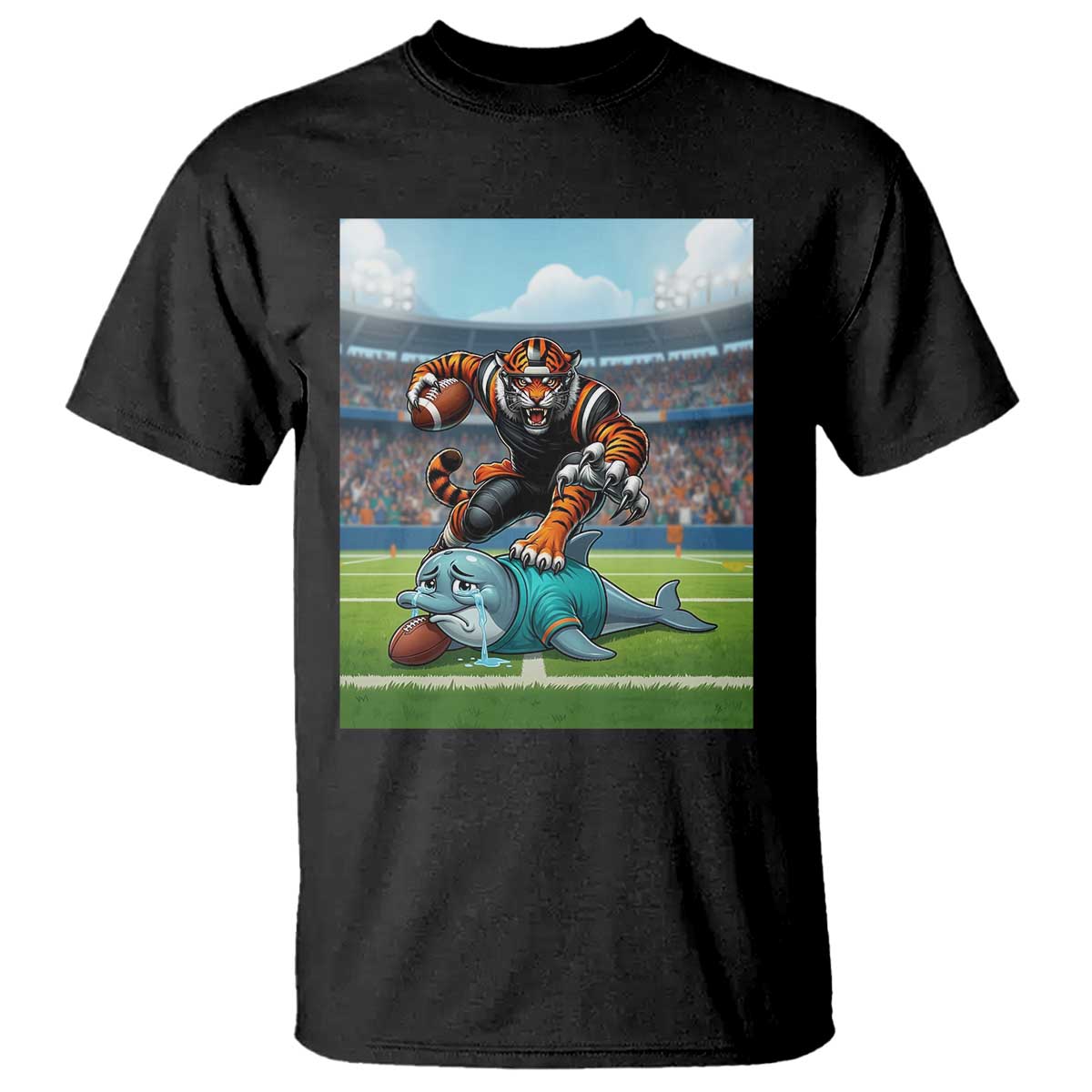 Funny Tiger Dominates Dolphin T Shirt FB Rivalry Gift TS12 Black Print Your Wear