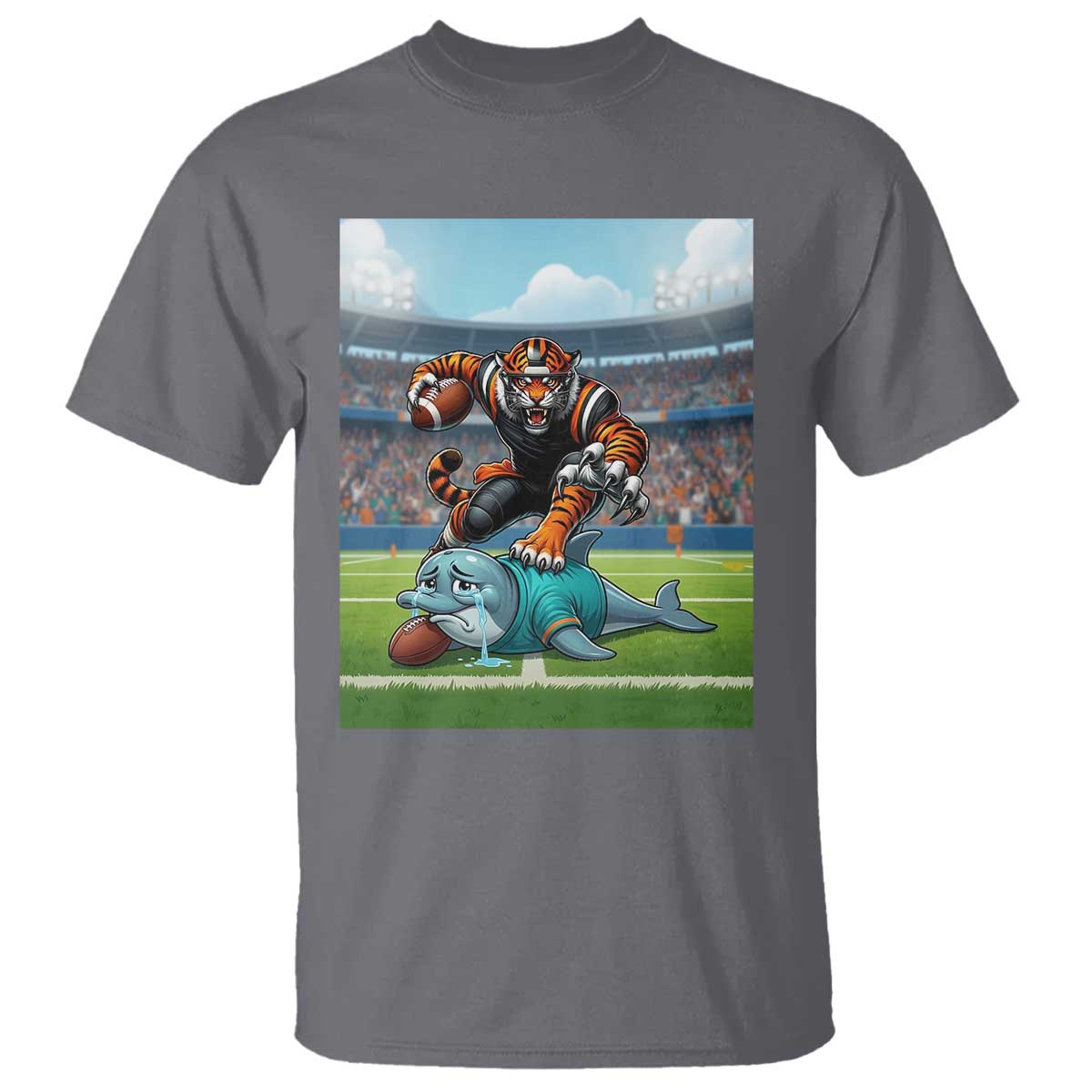 Funny Tiger Dominates Dolphin T Shirt FB Rivalry Gift TS12 Charcoal Print Your Wear