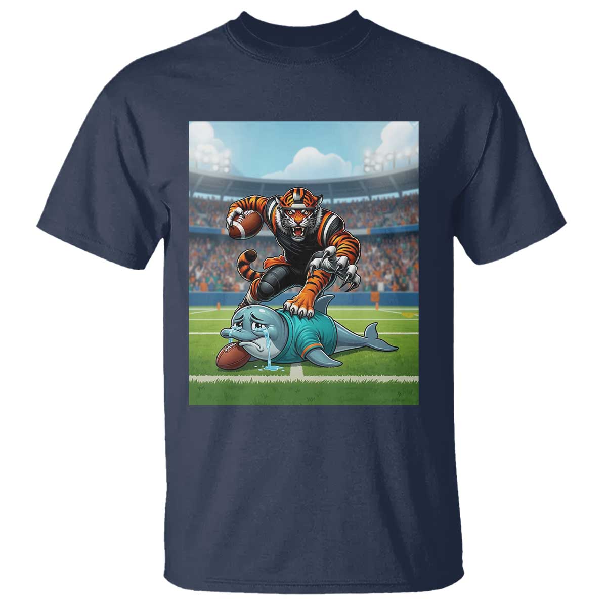 Funny Tiger Dominates Dolphin T Shirt FB Rivalry Gift TS12 Navy Print Your Wear