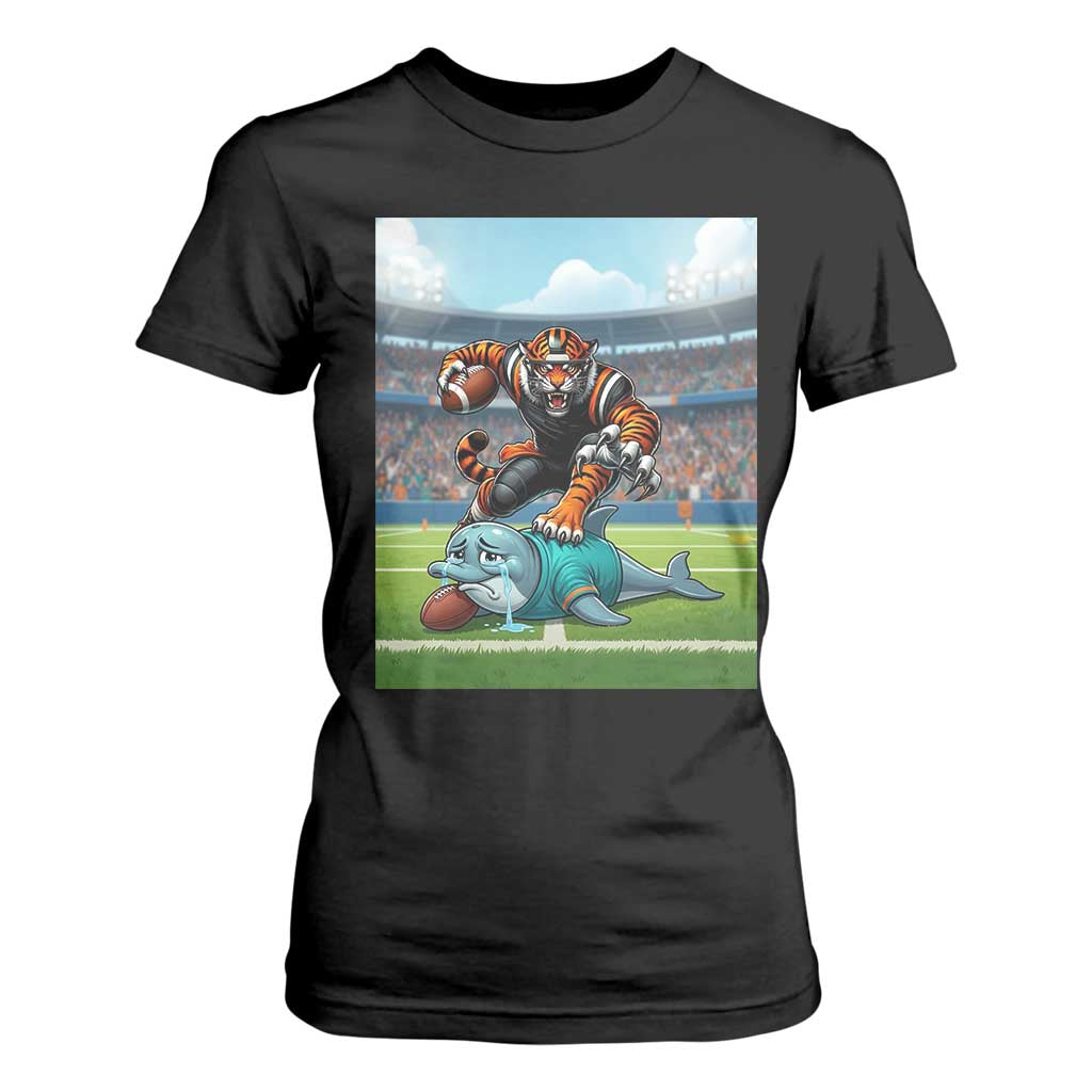 Funny Tiger Dominates Dolphin T Shirt For Women FB Rivalry Gift TS12 Black Print Your Wear