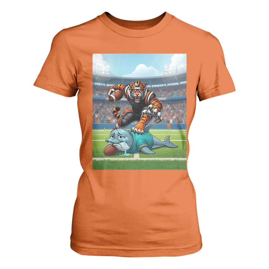 Funny Tiger Dominates Dolphin T Shirt For Women FB Rivalry Gift TS12 Orange Print Your Wear