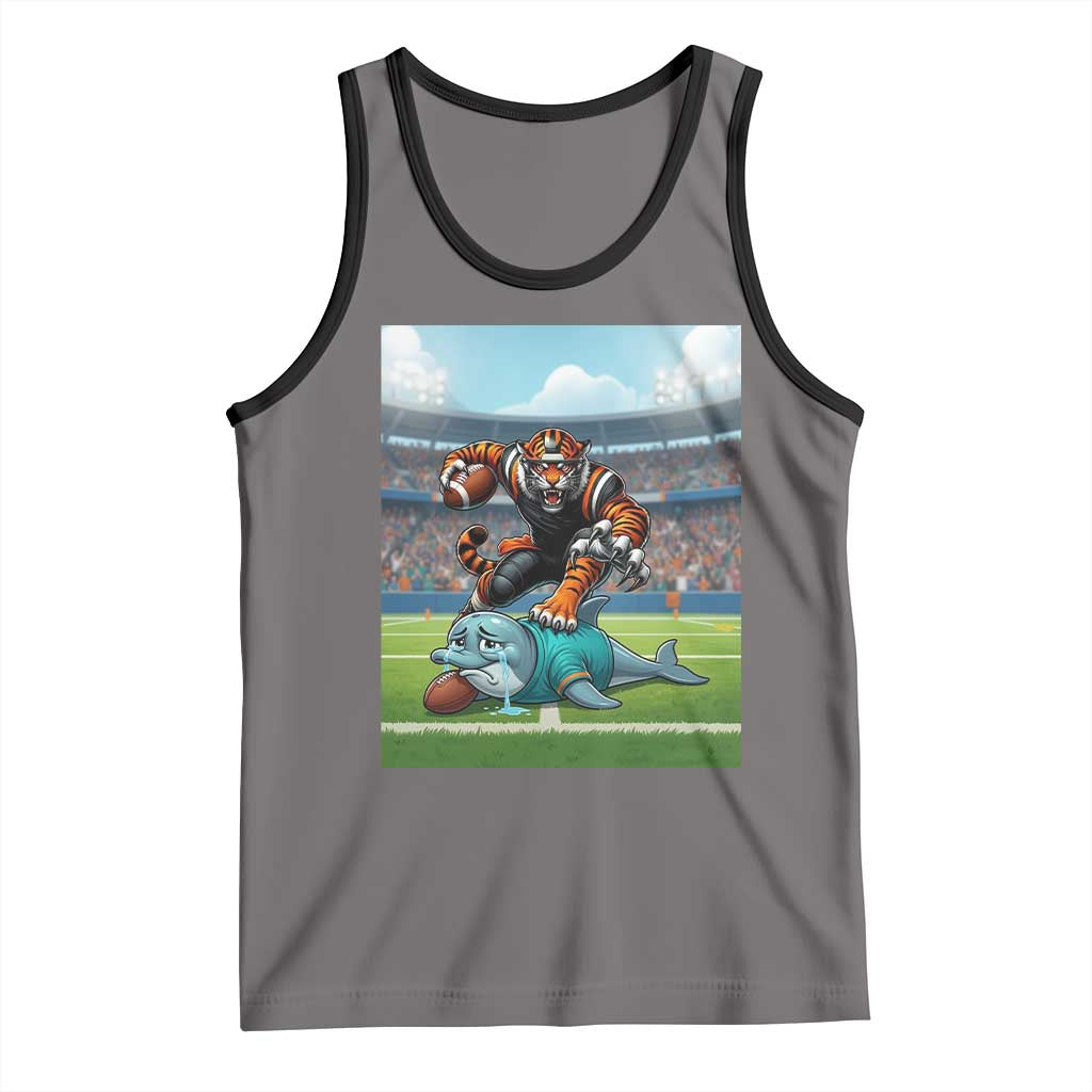 Funny Tiger Dominates Dolphin Tank Top FB Rivalry Gift TS12 Deep Heather Black Print Your Wear