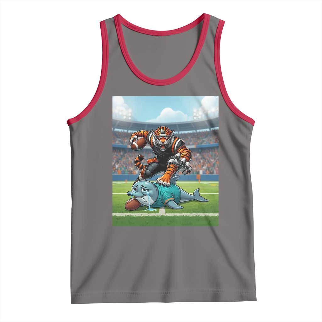 Funny Tiger Dominates Dolphin Tank Top FB Rivalry Gift TS12 Deep Heather Red Print Your Wear