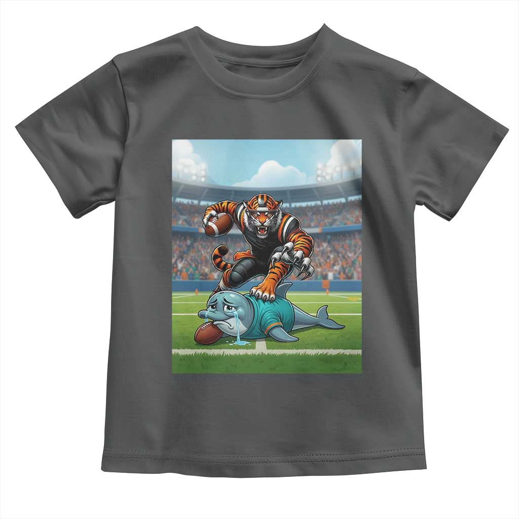 Funny Tiger Dominates Dolphin Toddler T Shirt FB Rivalry Gift TS12 Dark Heather Print Your Wear