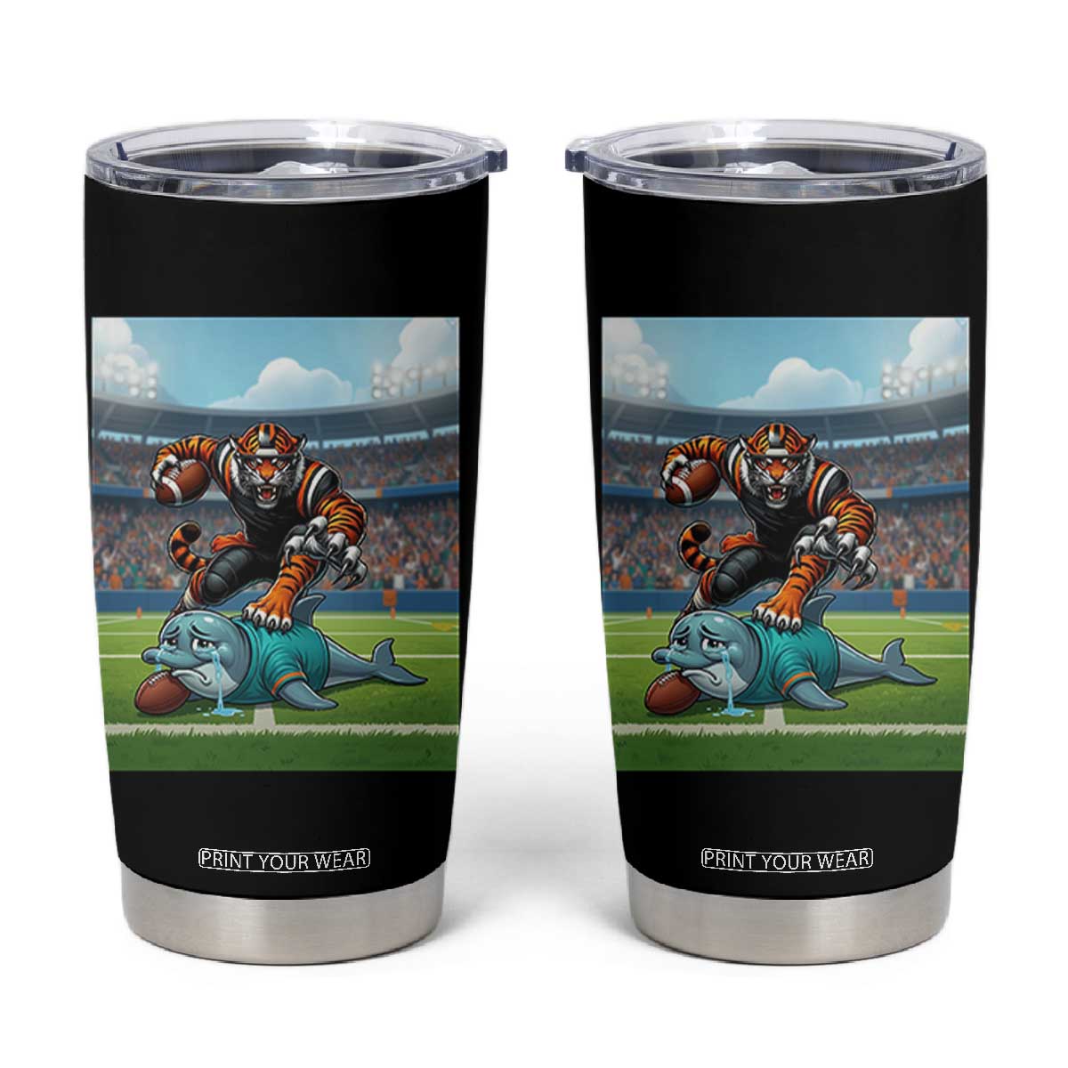 Funny Tiger Dominates Dolphin Tumbler Cup FB Rivalry Gift TS12 Black Print Your Wear