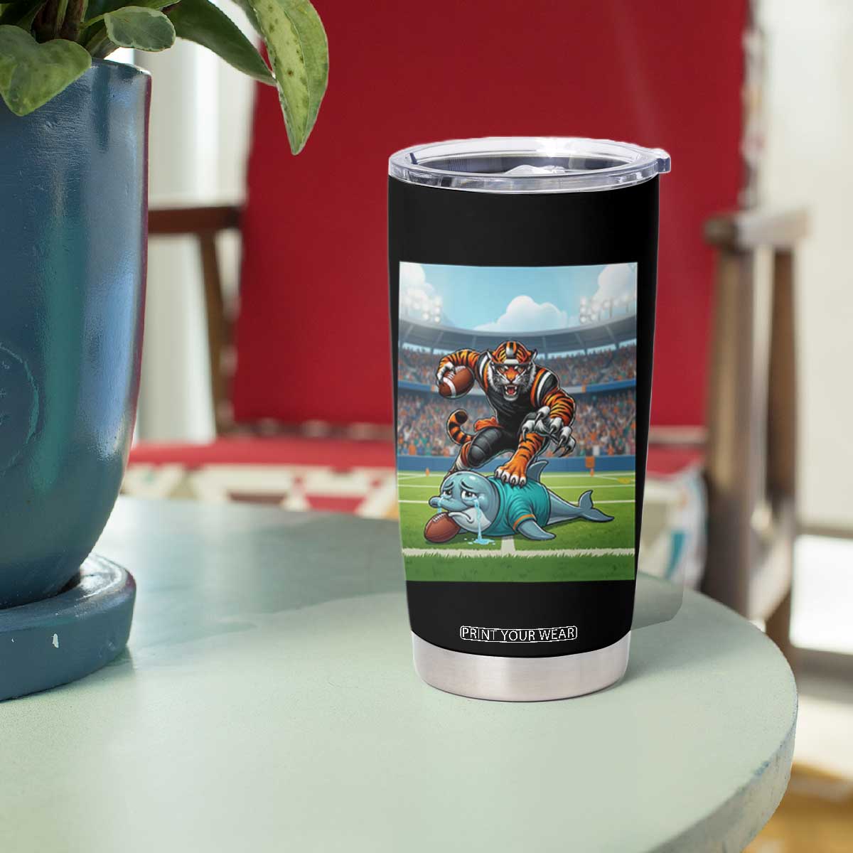 Funny Tiger Dominates Dolphin Tumbler Cup FB Rivalry Gift TS12 Print Your Wear