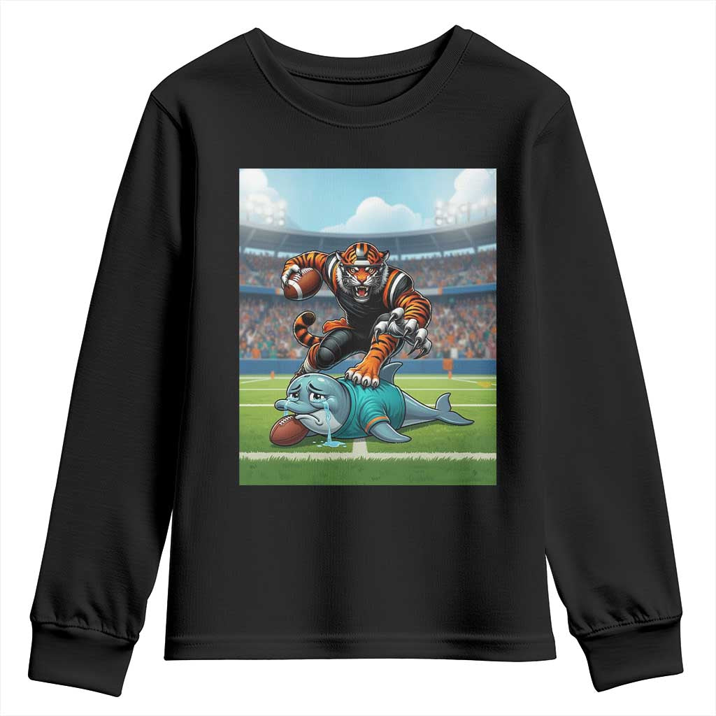 Funny Tiger Dominates Dolphin Youth Sweatshirt FB Rivalry Gift TS12 Black Print Your Wear