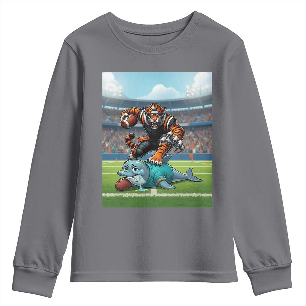 Funny Tiger Dominates Dolphin Youth Sweatshirt FB Rivalry Gift TS12 Charcoal Print Your Wear
