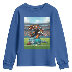 Funny Tiger Dominates Dolphin Youth Sweatshirt FB Rivalry Gift TS12 Royal Blue Print Your Wear