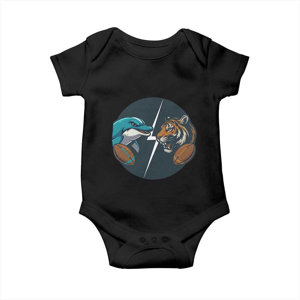 Funny Tiger Vs Dolphin Rivalry Baby Onesie Gift For FB Hardcore Fan TS12 Black Print Your Wear