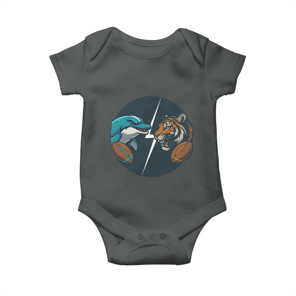 Funny Tiger Vs Dolphin Rivalry Baby Onesie Gift For FB Hardcore Fan TS12 Dark Heather Print Your Wear