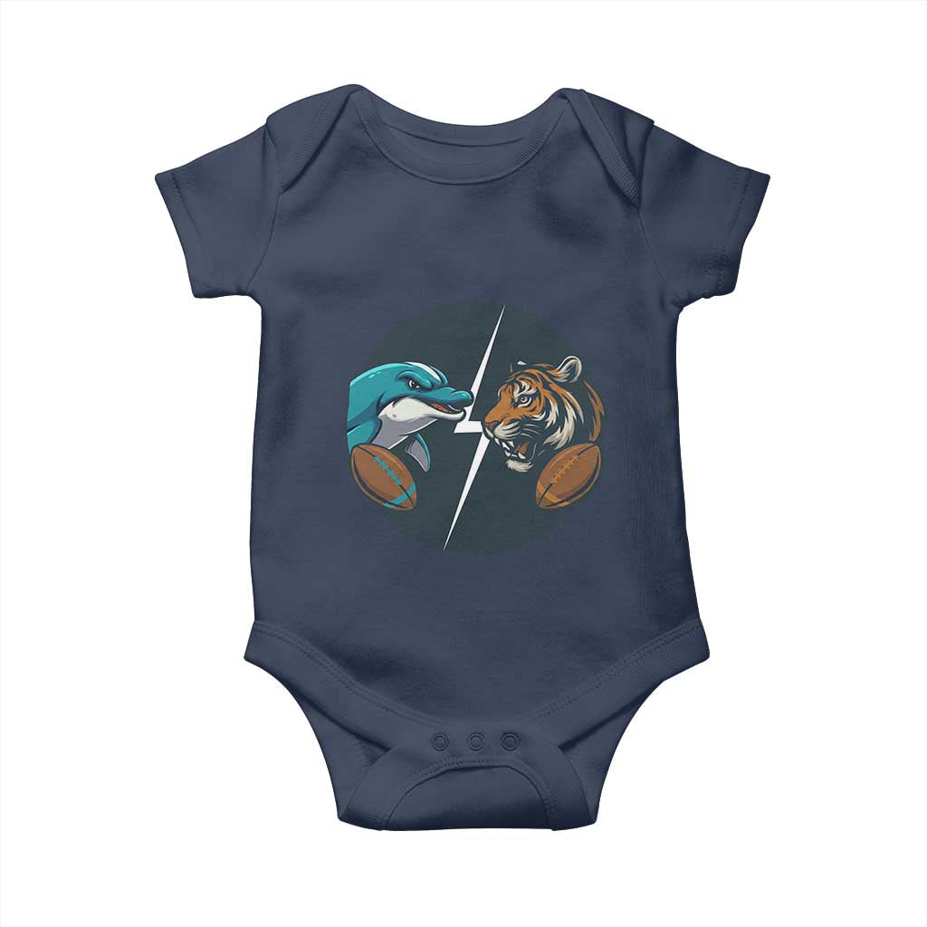 Funny Tiger Vs Dolphin Rivalry Baby Onesie Gift For FB Hardcore Fan TS12 Navy Print Your Wear