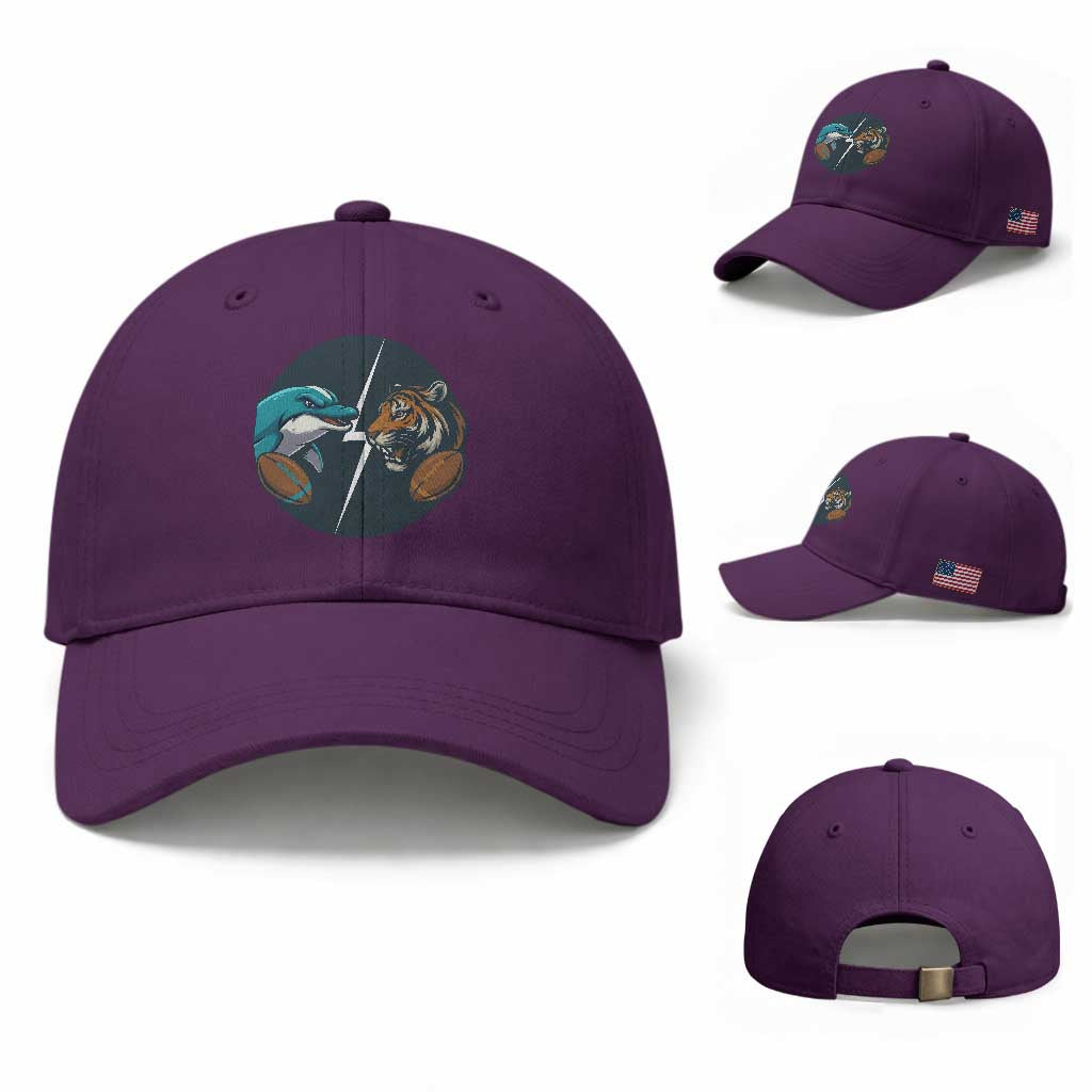 Funny Tiger Vs Dolphin Rivalry Baseball Cap Gift For FB Hardcore Fan TS12 Baseball Cap Universal Fit Purple Print Your Wear
