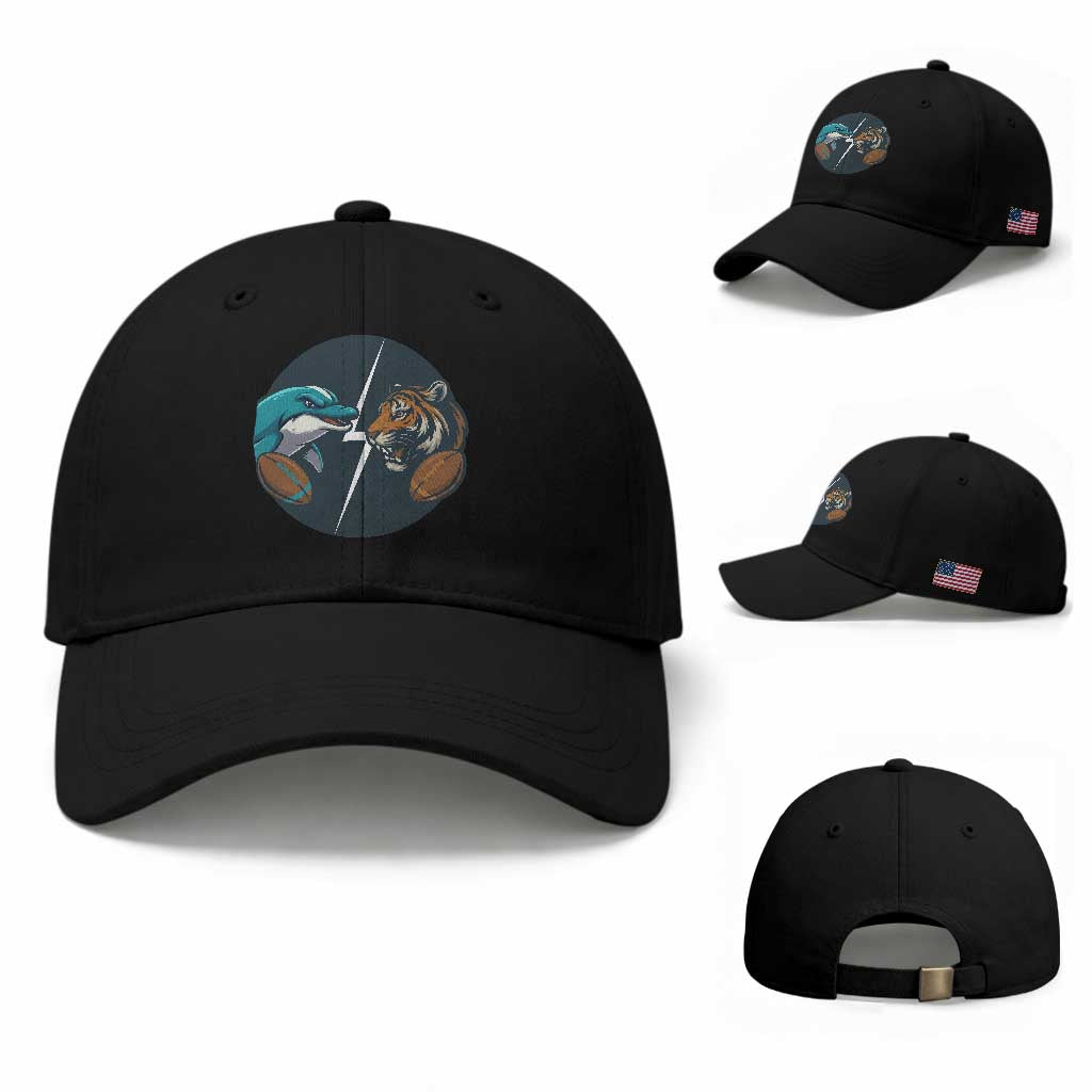 Funny Tiger Vs Dolphin Rivalry Baseball Cap Gift For FB Hardcore Fan TS12 Baseball Cap Universal Fit Black Print Your Wear