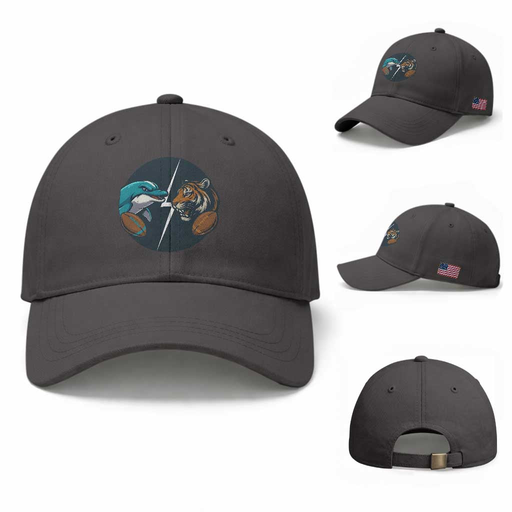 Funny Tiger Vs Dolphin Rivalry Baseball Cap Gift For FB Hardcore Fan TS12 Baseball Cap Universal Fit Dark Gray Print Your Wear