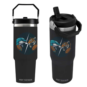 Funny Tiger Vs Dolphin Rivalry Flip Straw Tumbler Gift For FB Hardcore Fan TS12 One Size: 30 oz Black Print Your Wear