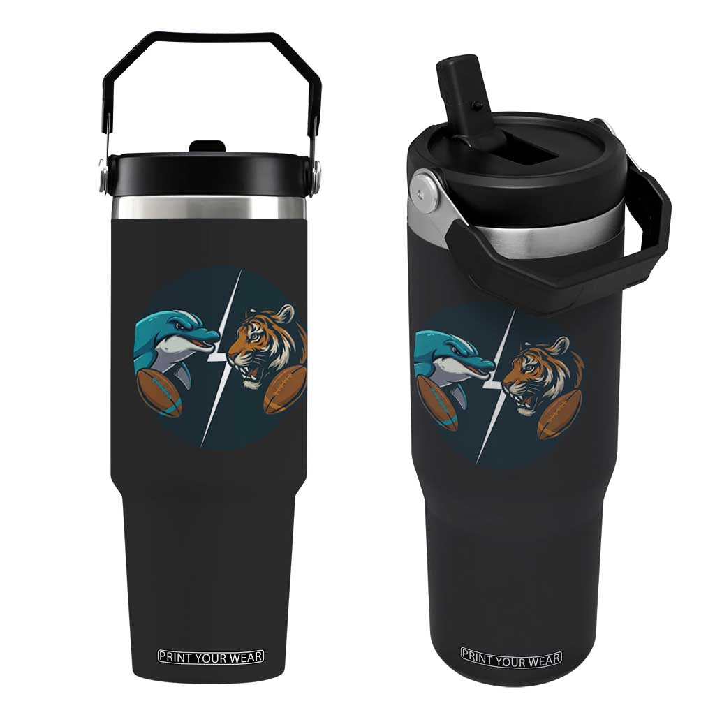 Funny Tiger Vs Dolphin Rivalry Flip Straw Tumbler Gift For FB Hardcore Fan TS12 One Size: 30 oz Black Print Your Wear