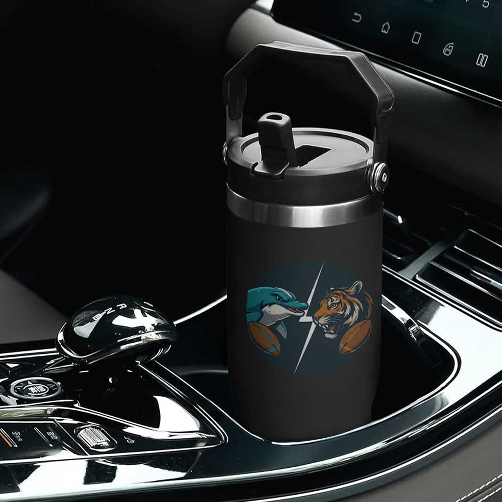 Funny Tiger Vs Dolphin Rivalry Flip Straw Tumbler Gift For FB Hardcore Fan TS12 Print Your Wear