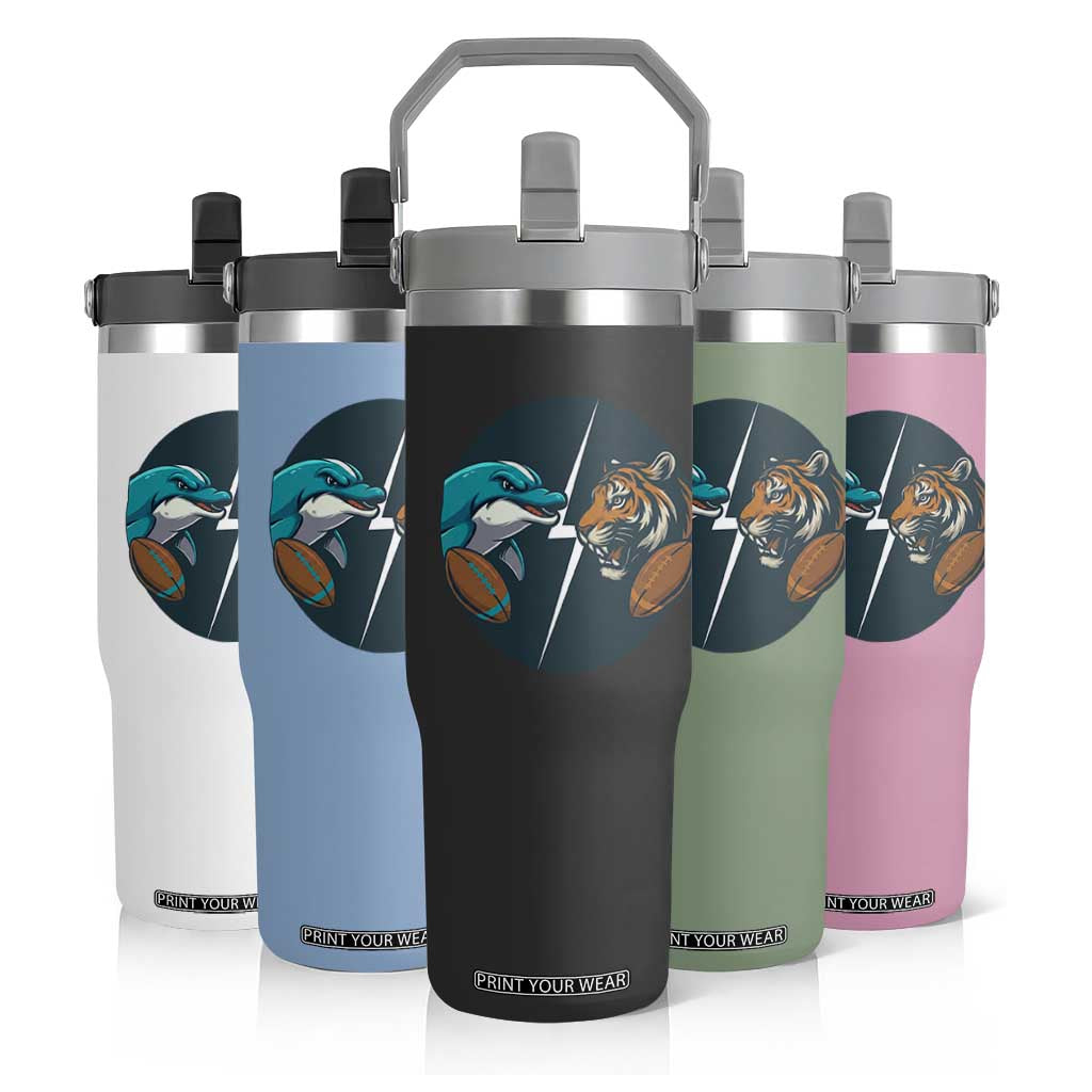 Funny Tiger Vs Dolphin Rivalry Flip Straw Tumbler Gift For FB Hardcore Fan TS12 Print Your Wear