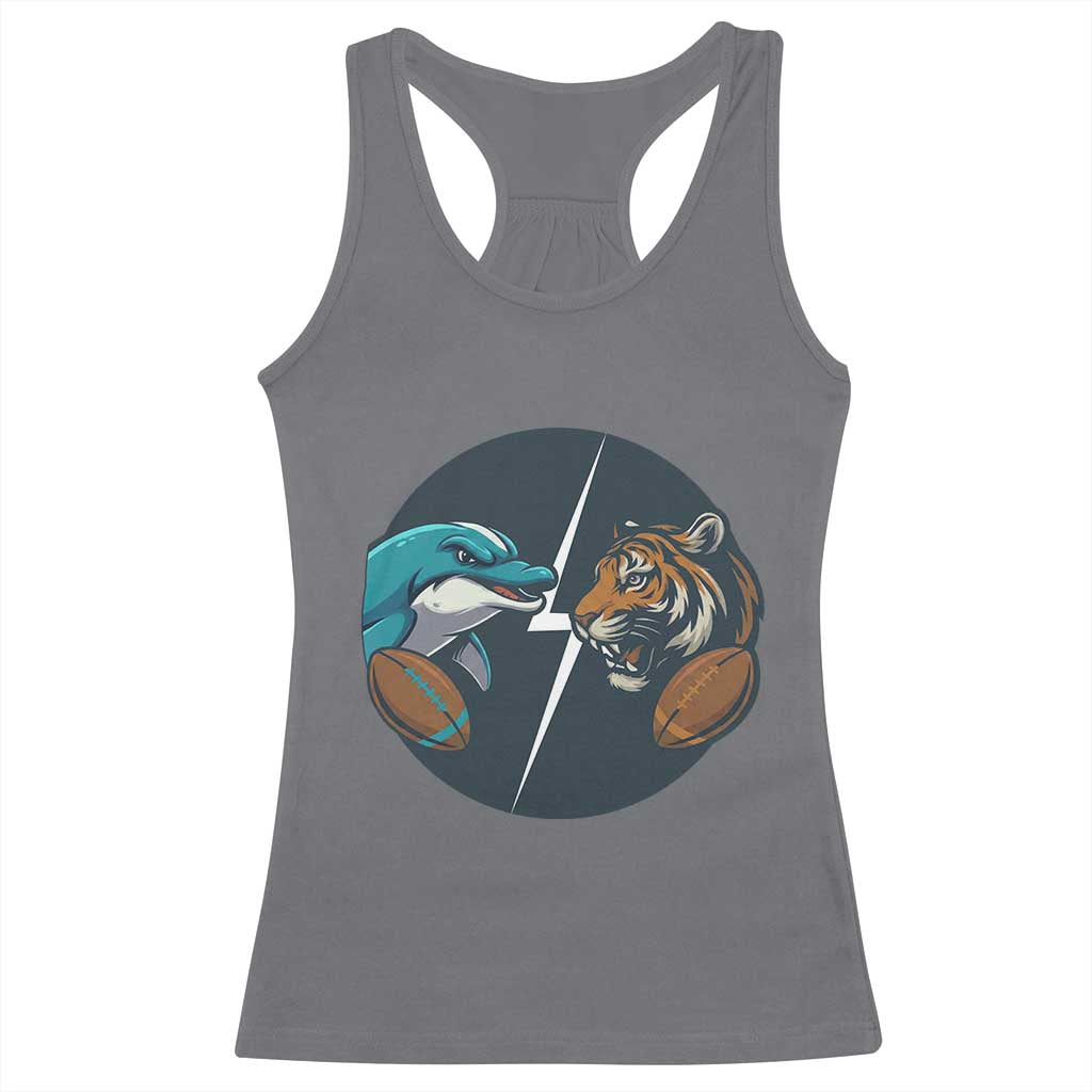 Funny Tiger Vs Dolphin Rivalry Racerback Tank Top Gift For FB Hardcore Fan TS12 Charcoal Print Your Wear