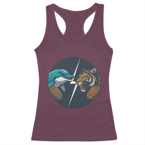 Funny Tiger Vs Dolphin Rivalry Racerback Tank Top Gift For FB Hardcore Fan TS12 Maroon Print Your Wear