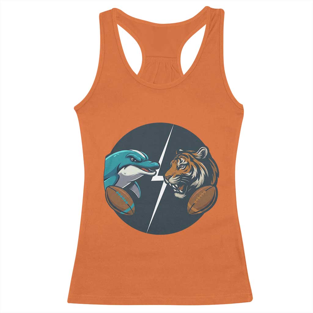 Funny Tiger Vs Dolphin Rivalry Racerback Tank Top Gift For FB Hardcore Fan TS12 Orange Print Your Wear