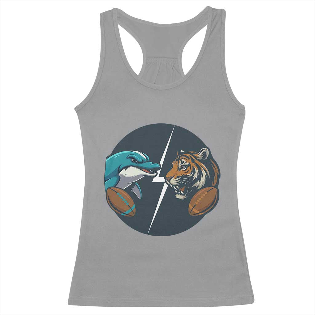Funny Tiger Vs Dolphin Rivalry Racerback Tank Top Gift For FB Hardcore Fan TS12 Sport Gray Print Your Wear
