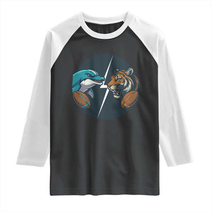 Funny Tiger Vs Dolphin Rivalry Raglan Shirt Gift For FB Hardcore Fan TS12 Black White Print Your Wear