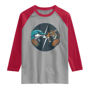 Funny Tiger Vs Dolphin Rivalry Raglan Shirt Gift For FB Hardcore Fan TS12 Sport Gray Red Print Your Wear
