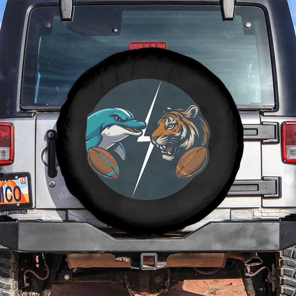 Funny Tiger Vs Dolphin Rivalry Spare Tire Cover Gift For FB Hardcore Fan TS12 No hole Black Print Your Wear