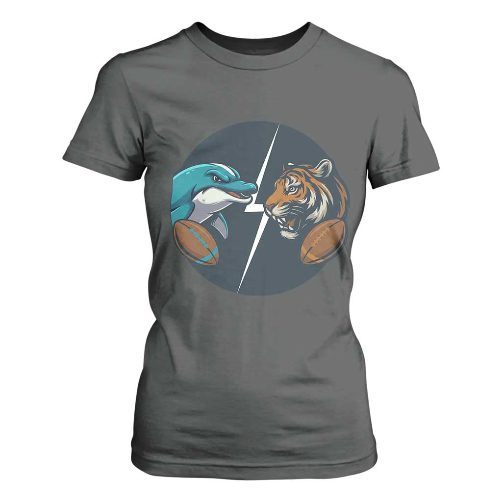 Funny Tiger Vs Dolphin Rivalry T Shirt For Women Gift For FB Hardcore Fan TS12 Dark Heather Print Your Wear