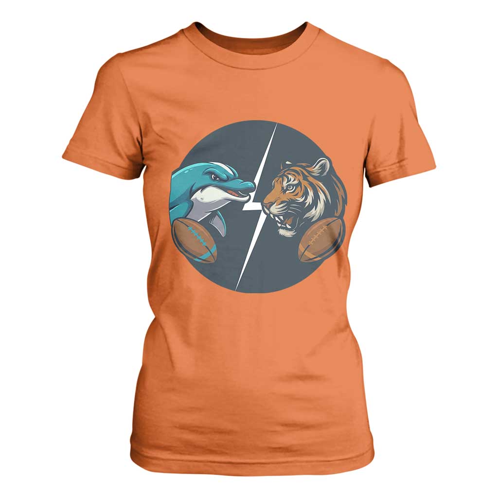 Funny Tiger Vs Dolphin Rivalry T Shirt For Women Gift For FB Hardcore Fan TS12 Orange Print Your Wear
