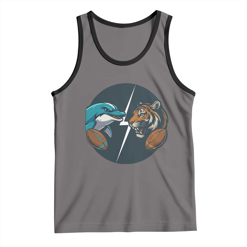Funny Tiger Vs Dolphin Rivalry Tank Top Gift For FB Hardcore Fan TS12 Deep Heather Black Print Your Wear