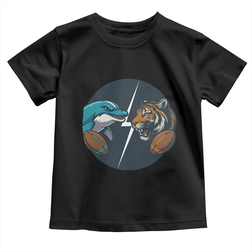 Funny Tiger Vs Dolphin Rivalry Toddler T Shirt Gift For FB Hardcore Fan TS12 Black Print Your Wear