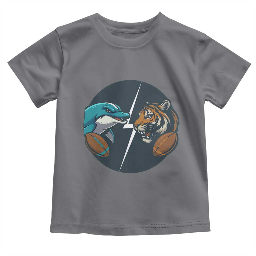 Funny Tiger Vs Dolphin Rivalry Toddler T Shirt Gift For FB Hardcore Fan TS12 Charcoal Print Your Wear